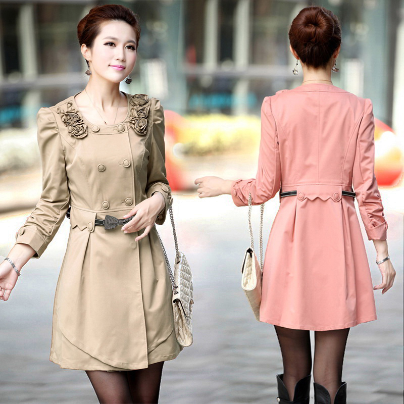 2012 autumn women's spring and autumn fashion trench outerwear female new arrival double breasted slim plus size trench