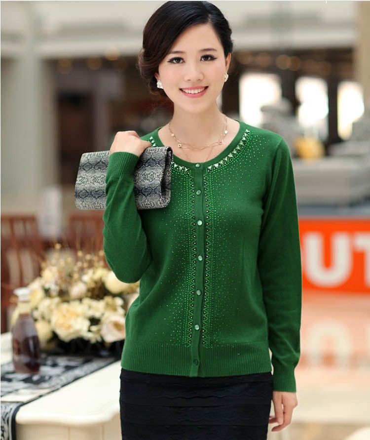 2012 autumn women's sweater female cardigan thin quinquagenarian fashion women's diamond