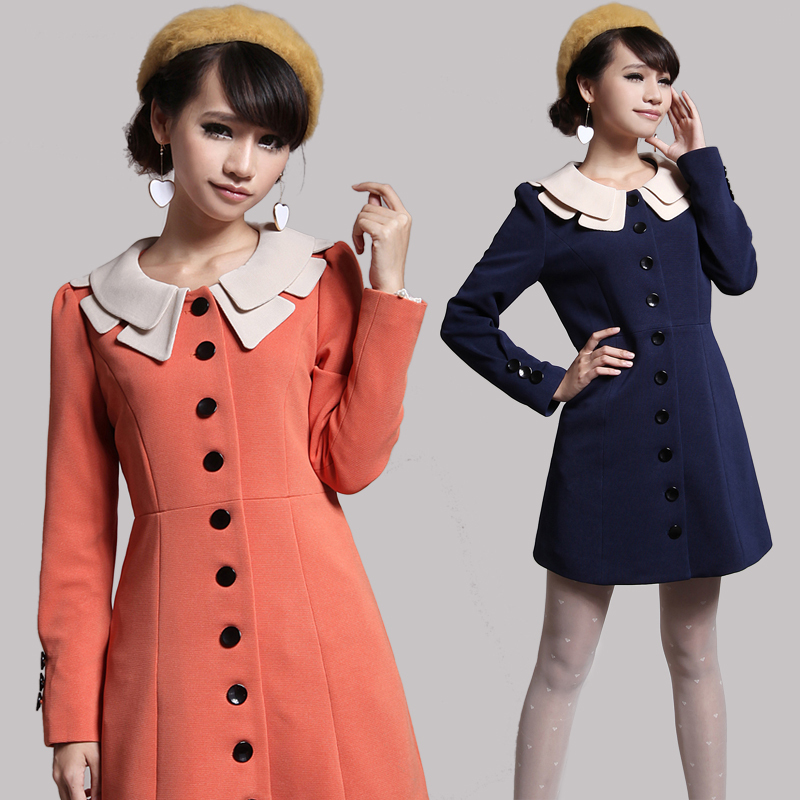 2012 autumn women's sweet slim trench outerwear single breasted turn-down collar irregular medium-long