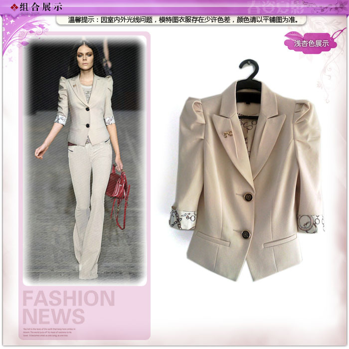2012 autumn women's three quarter sleeve coat ol high quality white collar all-match