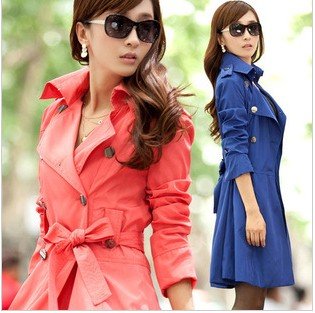 2012 autumn women's trench, female outerwear ,medium-long double breasted slim trench #M081