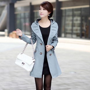 2012 autumn women's trench female outerwear spring and autumn coat medium-long with a hood trench dress