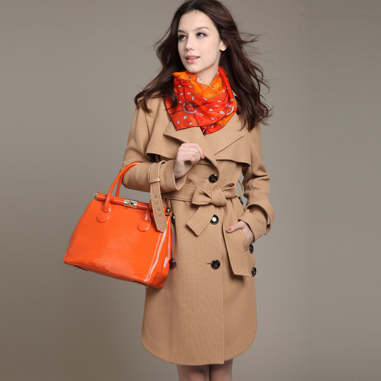 2012 autumn women's trench female outerwear spring and autumn double breasted long design trench overcoat 7188