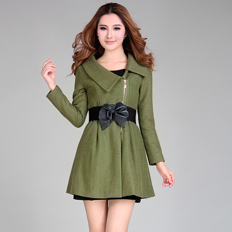 2012 autumn women's trench female outerwear spring and autumn medium-long slim overcoat woolen outerwear