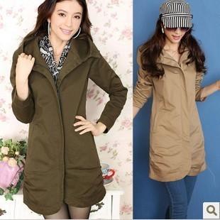 2012 autumn women's trench female outerwear spring and autumn slim cotton cloth with a hood overcoat women's