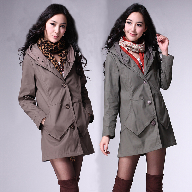 2012 autumn women's trench long design fashion casual hooded winter outerwear trench