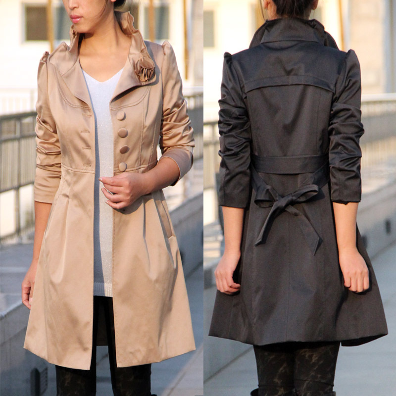 2012 autumn women's trench slim fashion slim baimuer stand collar plus size trench outerwear new arrival