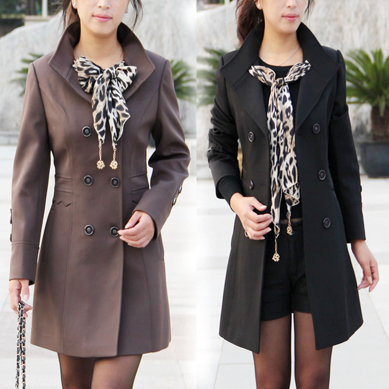 2012 autumn women's trench slim stand collar mm double breasted plus size trench outerwear
