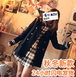 2012 autumn women's vintage preppy style sailor suit double breasted student clothing medium-long trench outerwear female