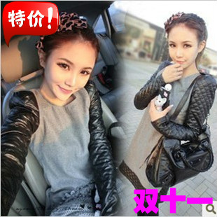 2012 autumn woolen one-piece dress patchwork leather elegant all-match basic skirt women skirt