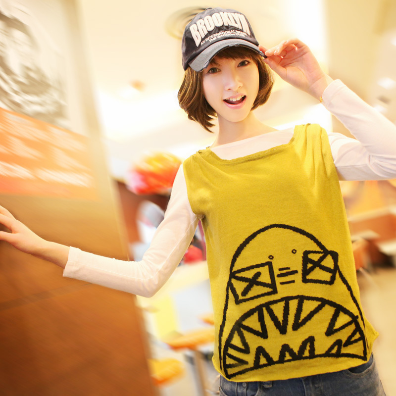 2012 autumn yarn vest shirt o-neck sleeveless sweater