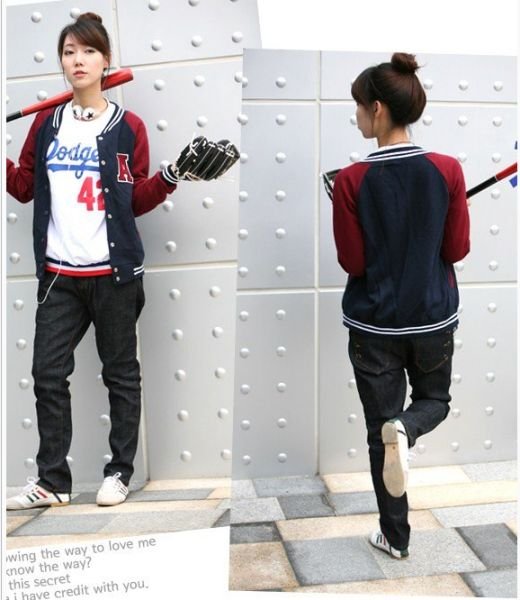 2012 Autunm Women A Letter Varsity Jacket Mandarine Baseball Coat Fashion Long Sleeve Sportwear
