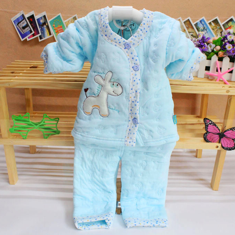2012 baby winter male female child cotton-padded thermal set of underwear and underpants newborn set baby clothes