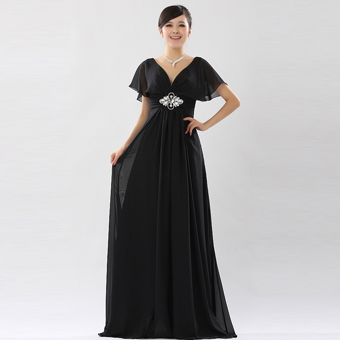 2012 bag V collar formal dress evening dress black bridesmaid costume long design formal dress