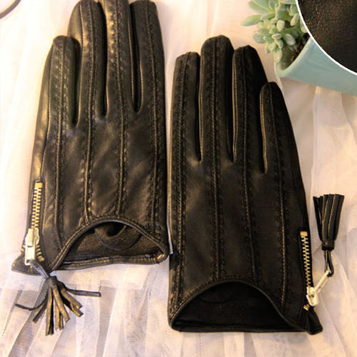 2012 basic elegant zipper motorcycle black cool sheepskin genuine leather thermal gloves