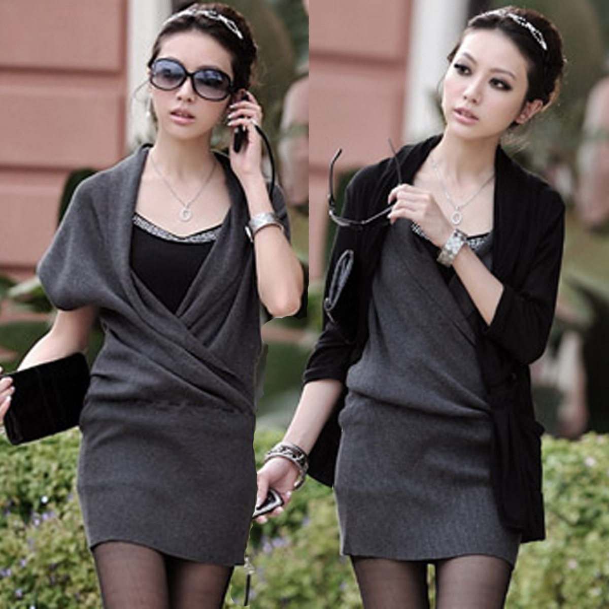 2012 basic sweater sleeveless vest V-neck slim hip tight ol elegant one-piece dress women's