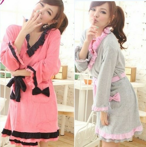 2012 bathrobes female toweled autumn and winter robe 100% cotton long-sleeve spring and autumn thin ruffle