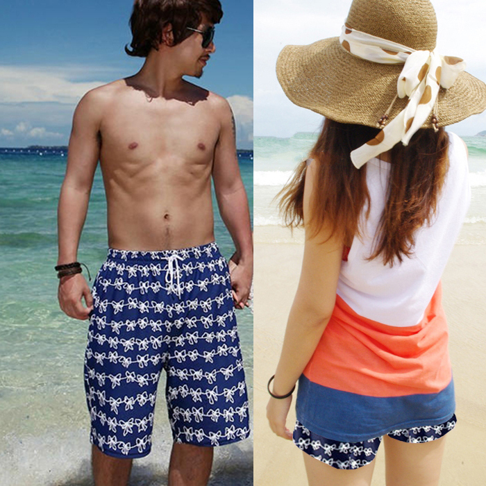 2012 beach pants beach lovers clothes lovers beach pants blue bow male Women