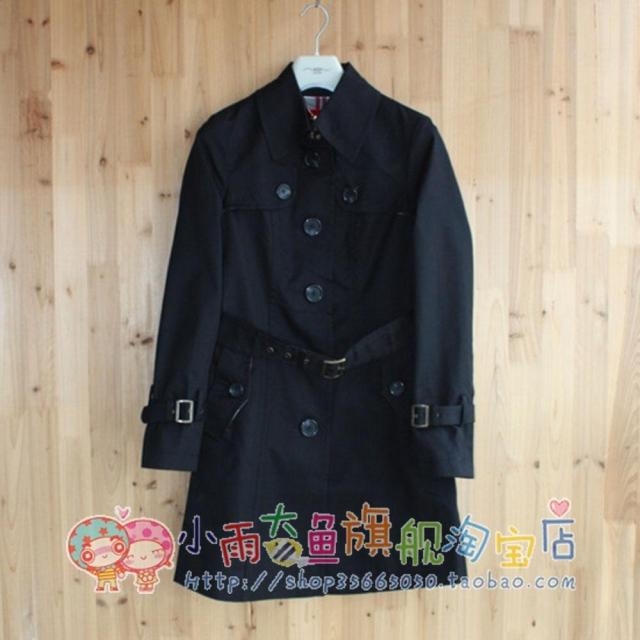 2012 bear preppy style gentlewomen turn-down collar single breasted slim solid color medium-long trench outerwear black