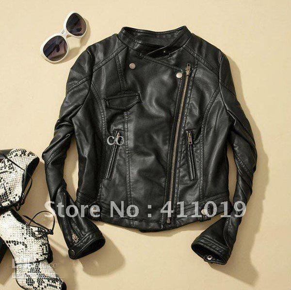 2012 beautiful New Fashion Women Faux Leather;Zip-Up,Cropped PU Leather Jacket, Biker Jacket 5pcs