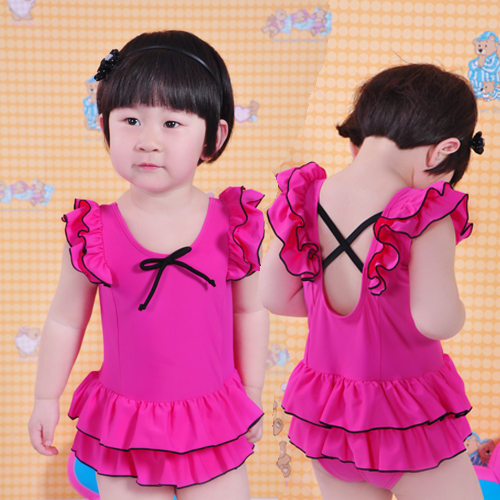 2012 Bell child one-piece dress swimwear female child trigonometric swimwear girl hot spring swimsuit