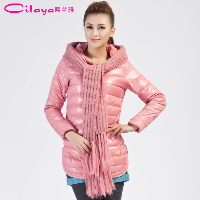 2012 belt scarf fashion thickening thermal slim medium-long down coat female c2749