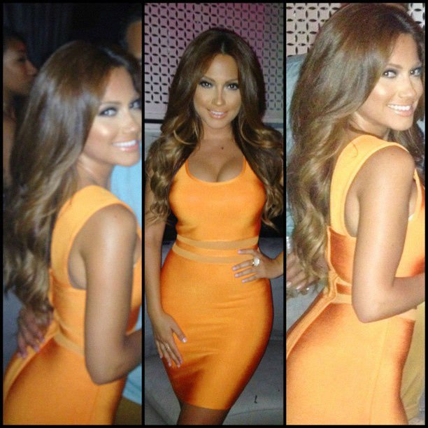 2012 best sell stock spendex celebrity lace orange party bandage dress