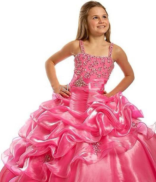 2012 best selling Luxury popular pink flowers -girl dresses length line ball gown and Anke beautiful beaded s Sold