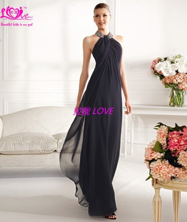 2012 black chiffon fashion long halter formal evening dress party& evening gowns  XXX-11030