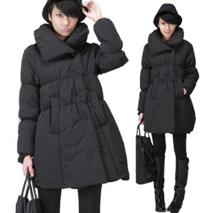 2012 black high waist doll thickening 100% cotton medium-long wadded jacket outerwear female