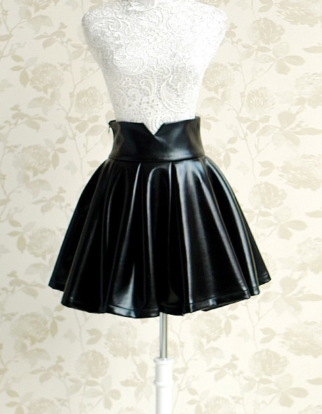 2012 black patent leather high waist puff skirt