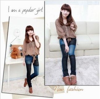 2012 blue black Women's Jeans water wash match pencil pants denim jeans free shipping