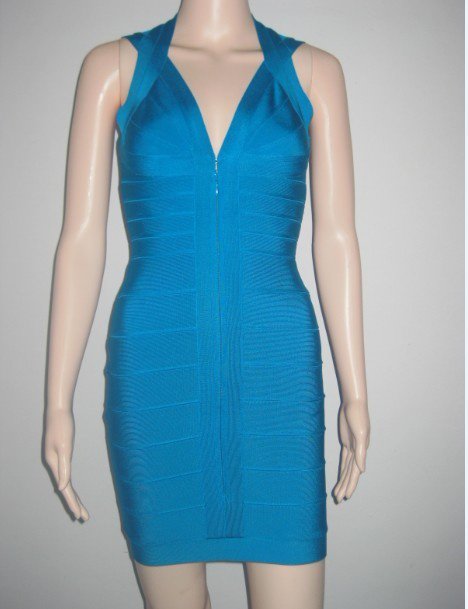 2012 blue halter dress HL evening dress spaghetti strap bandage dress