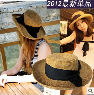 2012 bow sun hat millinery large brim hat sunbonnet summer hat female