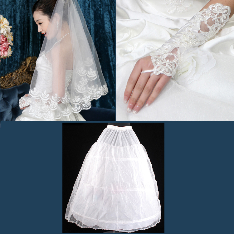 2012 bridal quality wedding formal dress veil slip gloves 9 piece set