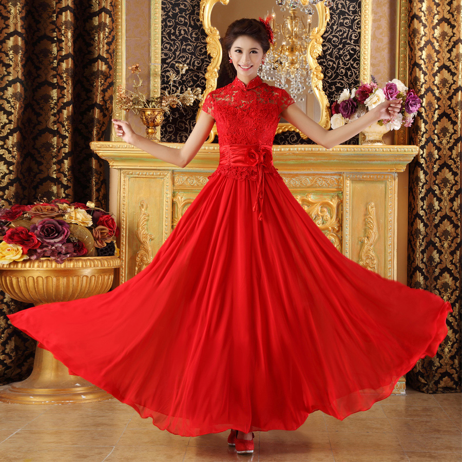 2012 bride to marry the improved cheongsam long design formal dress evening dress red dress