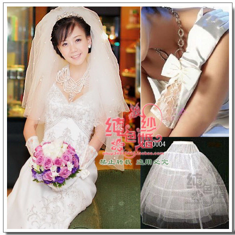 2012 bride wedding panniers multi-layer lace veil bow gloves piece set hot
