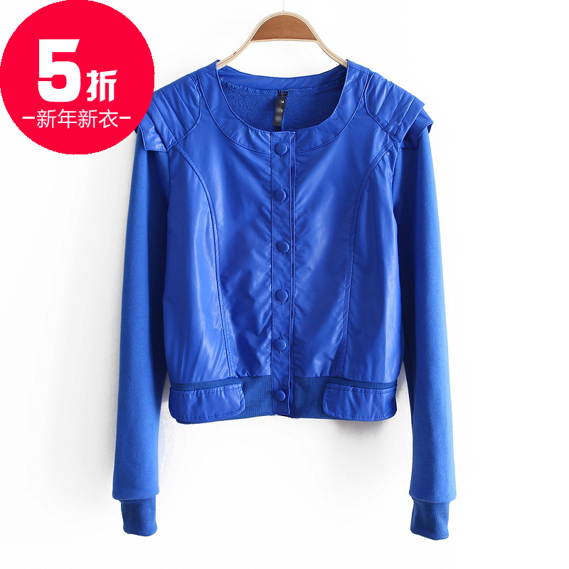 2012 british style short design patchwork slim leather clothing short jacket ww2651