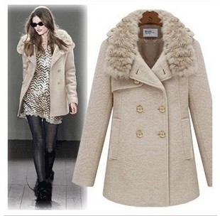 2012 BRITISH STYLEfashion women's fur collar outerwear,woolen trench, wool &blends thick overcoats jackets free shipping