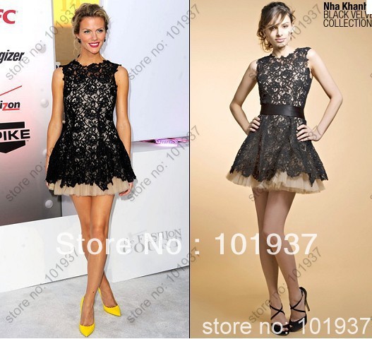 2012 Brooklyn Decker Nha Khanh Black Short Mini Lace Celebrity Dresses M01