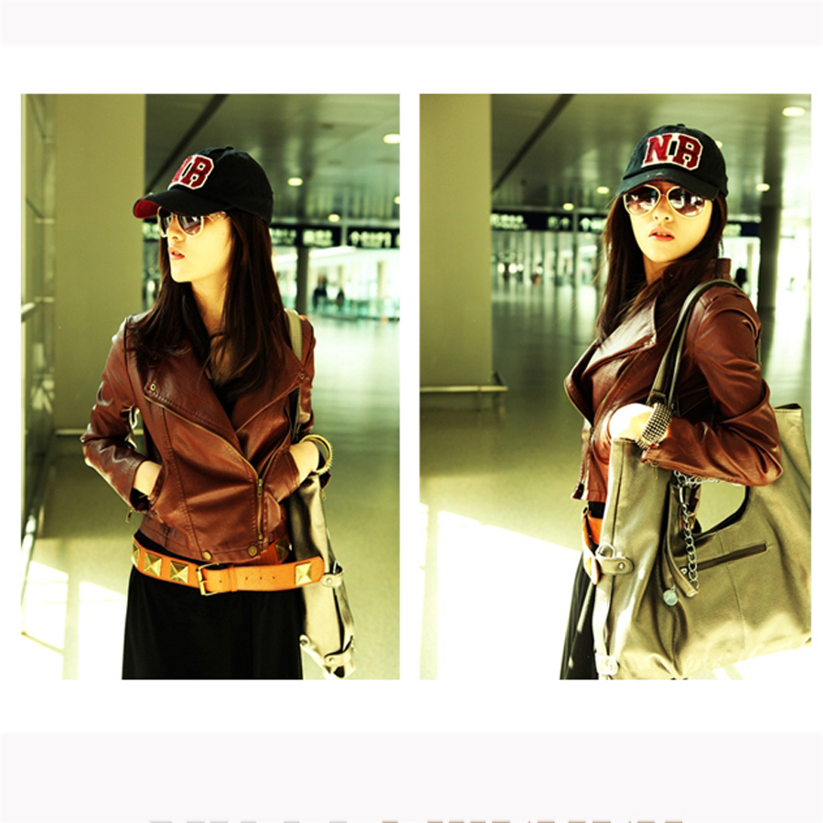 2012 brown slim short design PU clothing outerwear jacket motorcycle sexy leather clothing