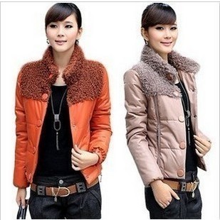 2012 button fashionable casual wadded jacket fur collar short design women's wadded jacket cotton-padded jacket