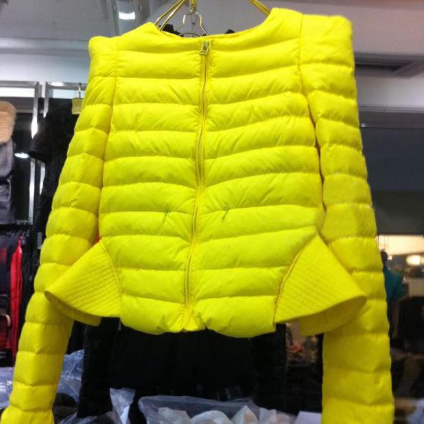 2012 candy color down coat female short design bright yellow slim down coat