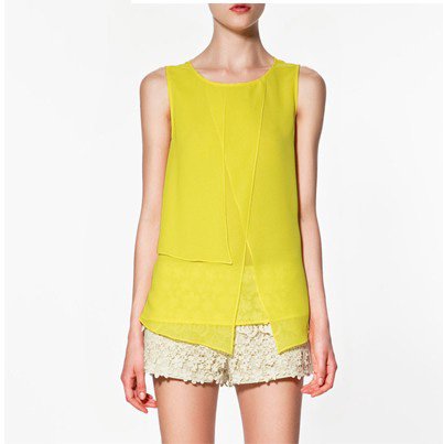 2012 Candy color fashion women's sleeveless patchwork chiffon shirt sleeveless shirt cross Shirts