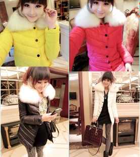 2012 candy color fur collar cotton medium-long wadded jacket cotton-padded jacket d17