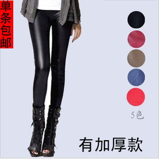 2012 candy color leather pants ankle length trousers female elastic waist high-elastic faux leather legging thickening