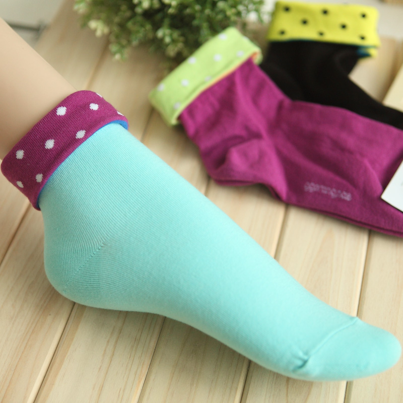 2012 candy multicolour socks roll up hem dot Women socks dw408