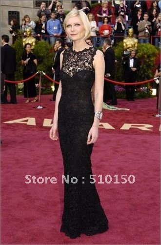 2012 Cannes Red Carpet Elegant Slim Mermaid Embroidery Black Lace Celibrity Dresses Special Occasions prom Evening dress CB-12