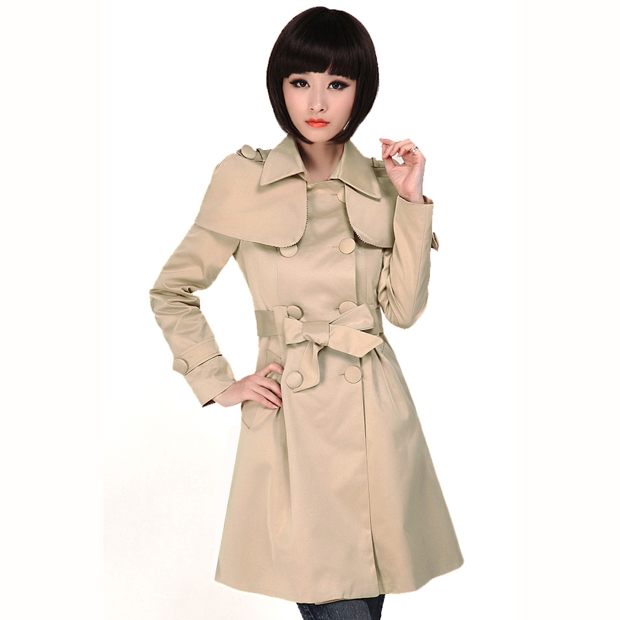 2012 cape long design trench outerwear gentlewomen elegant belt double breasted trench overcoat Drop/Free Shipping