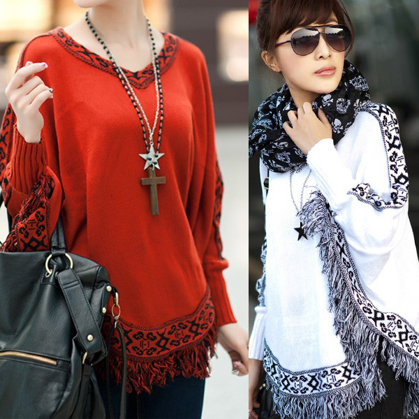 2012 cape V-neck tassel cloak outerwear loose plus size sweater new arrival